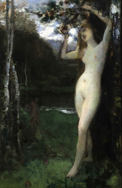 Henry Gervex - Ève cueillant la pomme Olio su tela 55 x 33 cm 76 x 56 c.c. Collezione privata, Parigi
